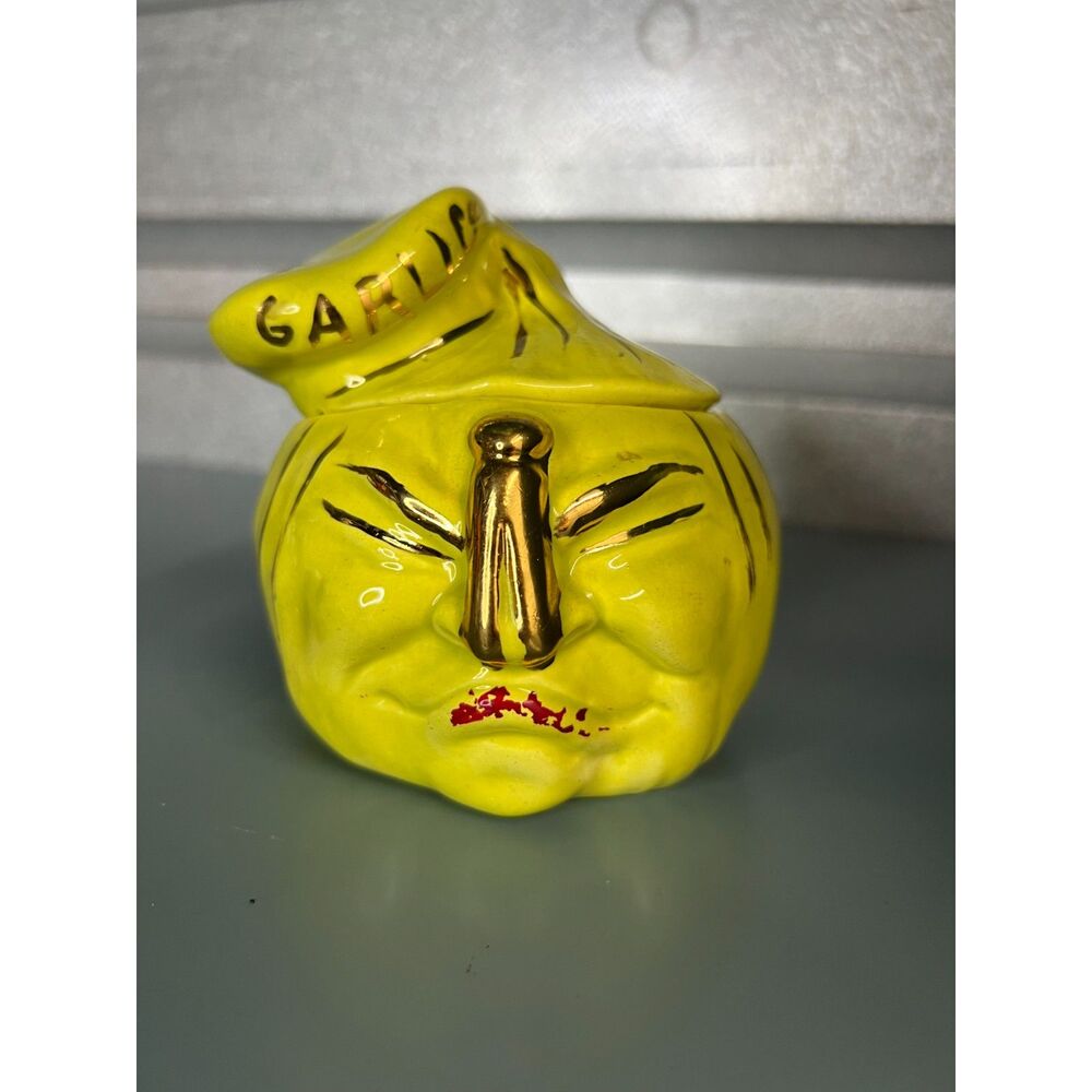 Vintage Garlic Keeper Anthropomorphic Jar Stinky Face Clothes Pin Nose